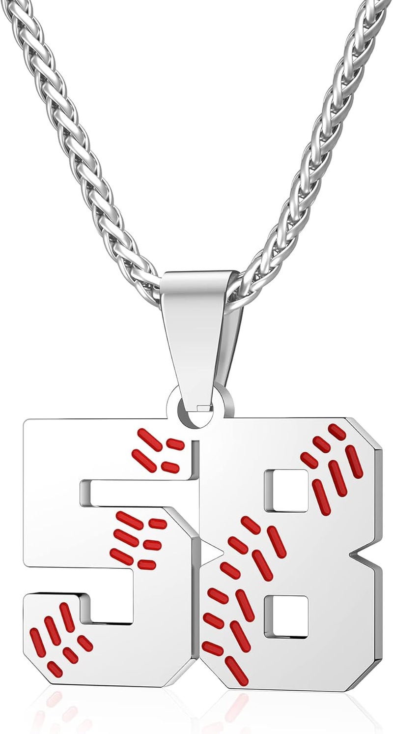 Wikavanli Personalized Baseball Jersey Number 00-99 Necklace - Stainless Steel Baseball Chain Pendant Necklace - Team Jewelry Gift for Boys, Girls, Men, Women - Image 1